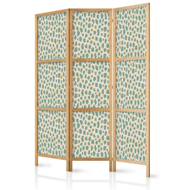Japanischer Paravent, Raumteiler freistehend, Trennwand - Giraffe Pattern in Turquoise Spots