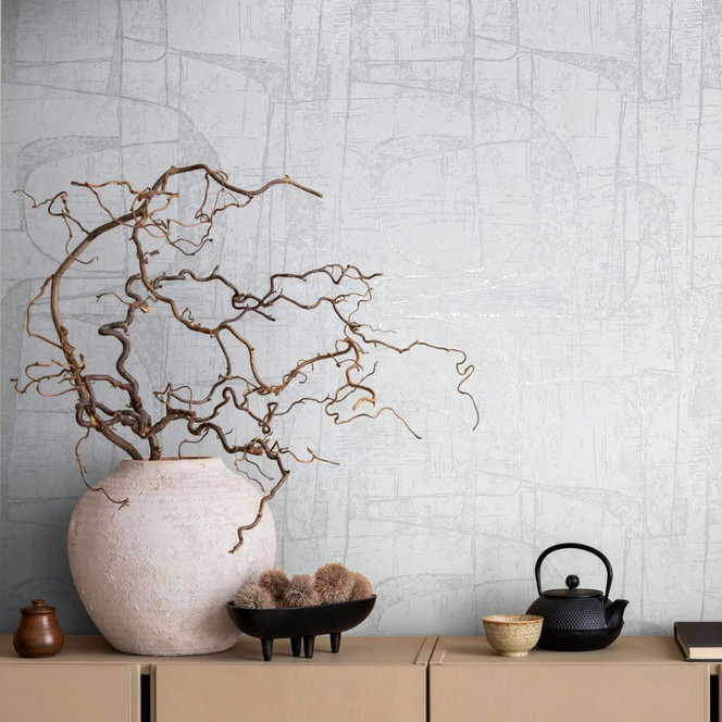 Vliestapete in Weiss Glänzend Geometrische Formen Grafisch Modern