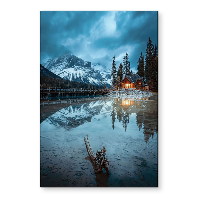 Wandbild Bergidylle am abendlichen See - Bing Li - Alu-Dibond