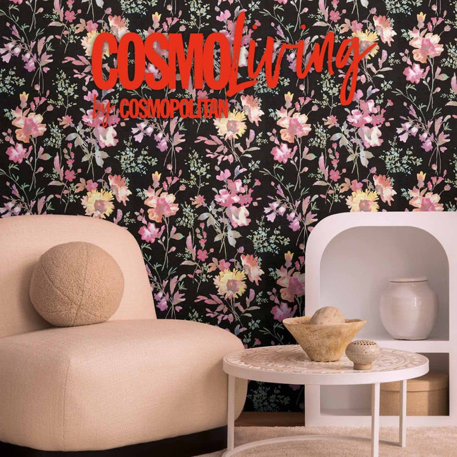 COSMOPOLITAN Blumen-Tapete Aquarell Schwarz Bunt - Vliestapete floral modern