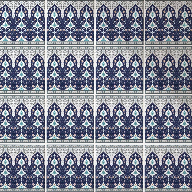 Fliesenaufkleber Savar Blumen - Blau-Weiss - 12er Set