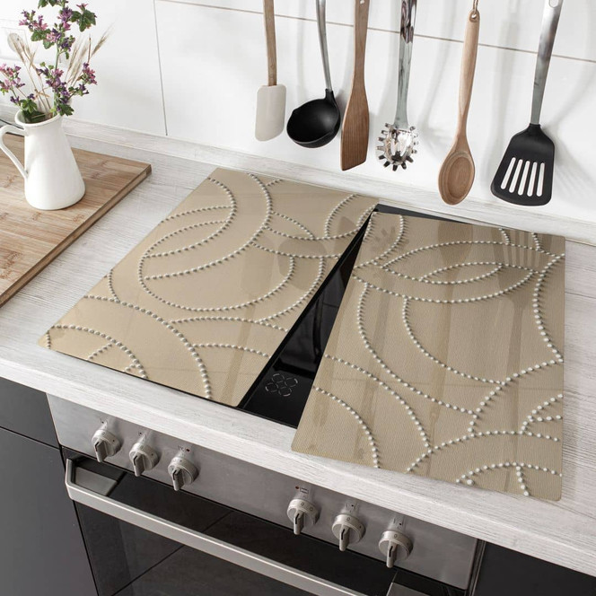 Herdabdeckplatte Abstrakte Ringe beige - Grande