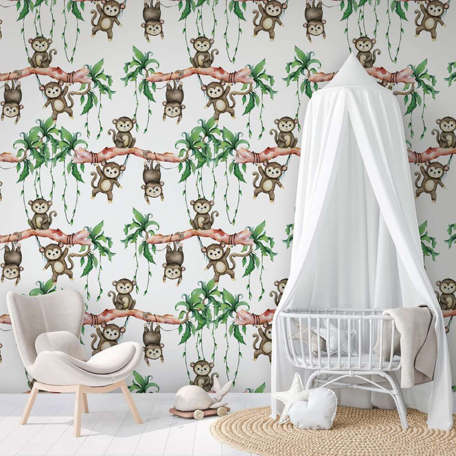 Kindertapete, Vliestapete mit Illustration Kids Walls weiss, grün