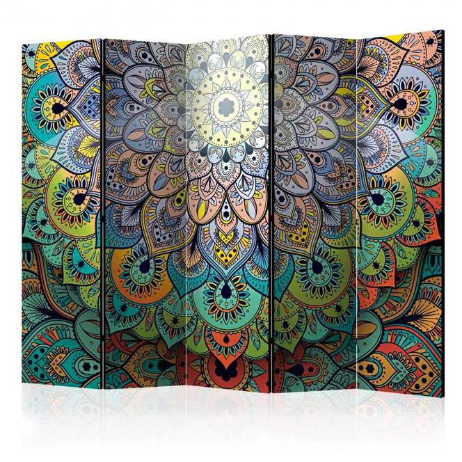 Paravent, Raumteiler freistehend, Trennwand - Bunte Glasmalerei , 5-teilig - 225 x 172 cm