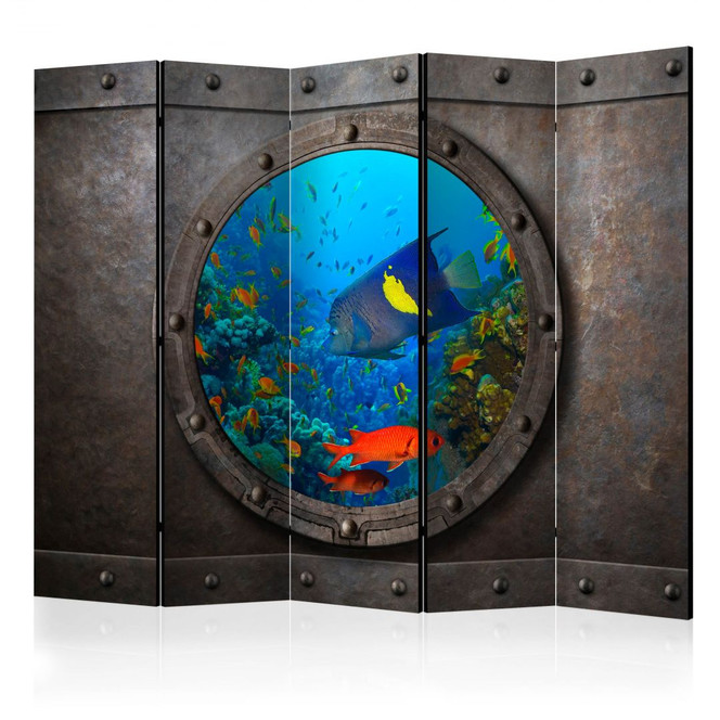 Paravent, Raumteiler freistehend, Trennwand - U-Boot-Fenster , 5-teilig - 225 x 172 cm