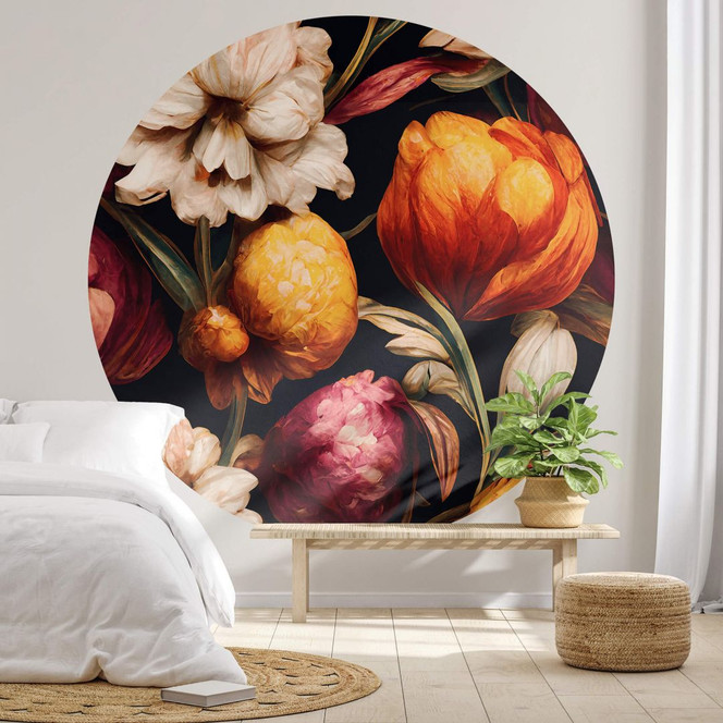 Fototapete Blütenkelche in Ocker und Pink - Blumentapete Rund - Treechild - Selbstklebend/Vlies