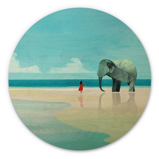 Holzbild Elephant Beach in Indien - Rivers - Rund