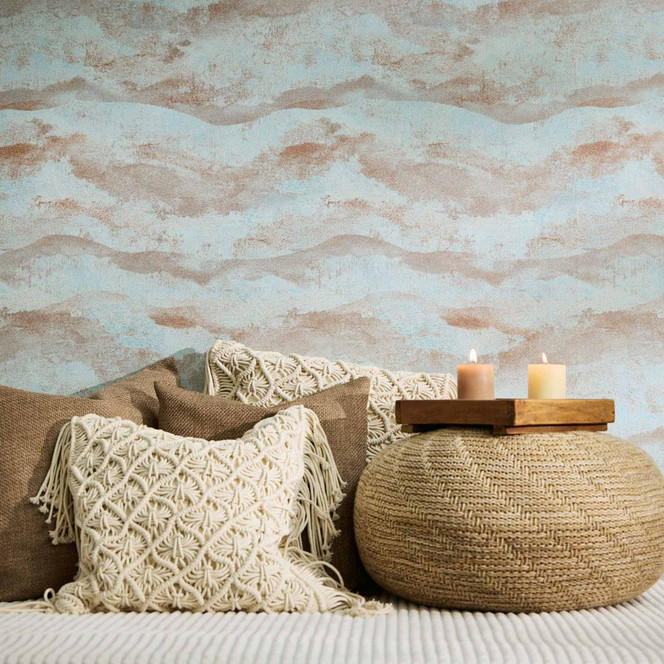 Farbverlauf-Tapete Hellblau Terrakotta – Abstraktes Muster – Vliestapete