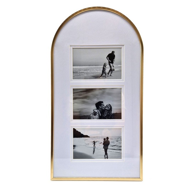 Aluminium Bilderrahmen Gold mit Passepartout - für 3 Fotos - 25.4 x 48.3 cm
