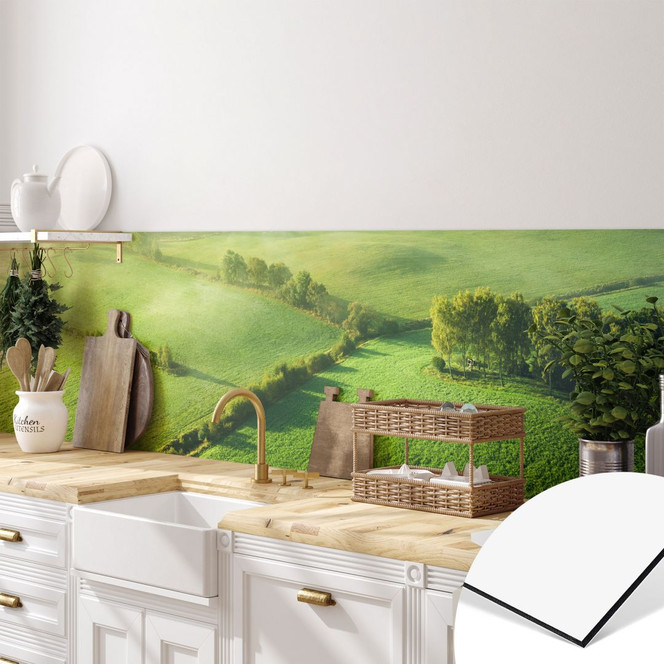Küchenrückwand Idyllische Felder im Nebel | für Küche & Outdoor - Keller