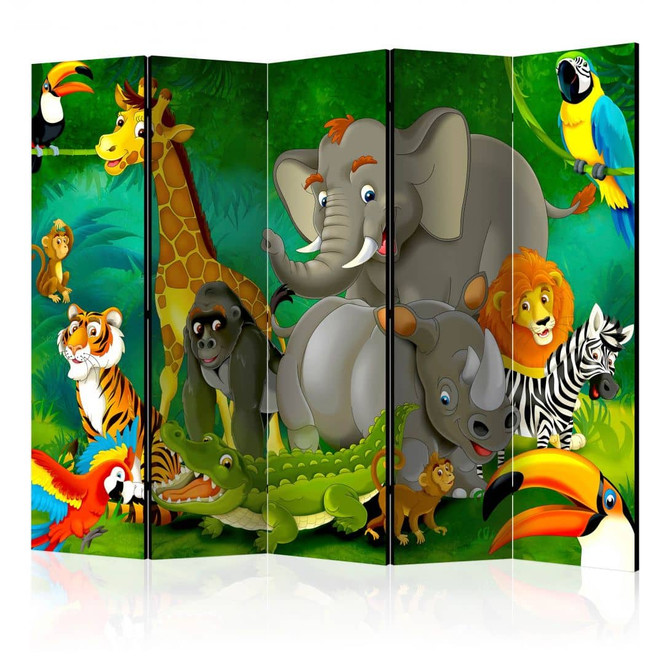 Paravent, Raumteiler freistehend, Trennwand - Bunte Safari , 5-teilig - 225 x 172 cm