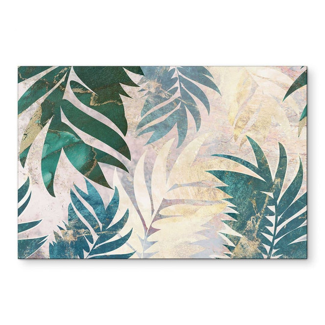 Wandbild Exotische Palmenblätter in Gold-grün - Manovski - Alu-Dibond