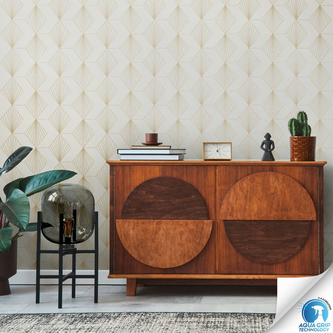 Art-Déco-Tapete Weiss Gold - Geometrische Vliestapete - Tapezieren ohne Kleister