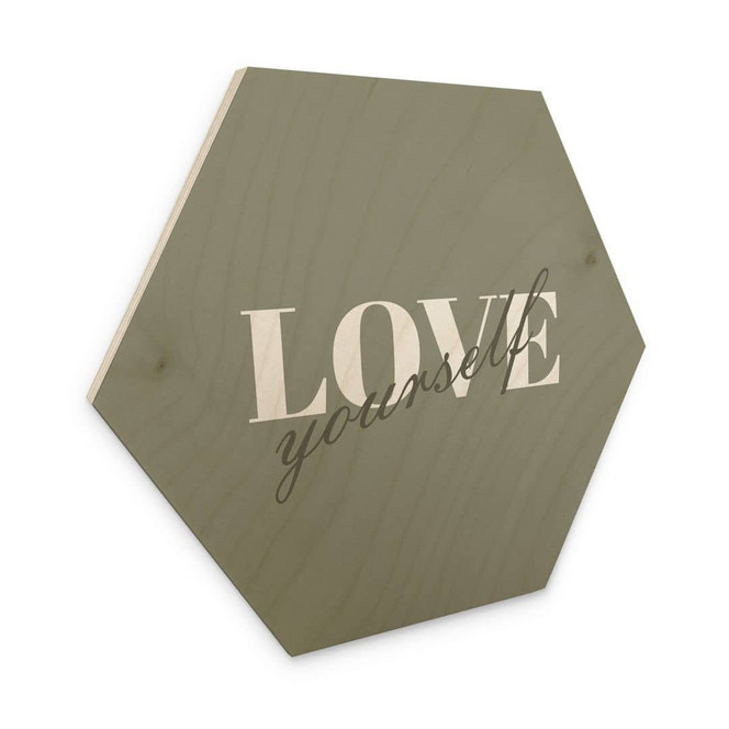 Hexagon-Holzbild Love yourself