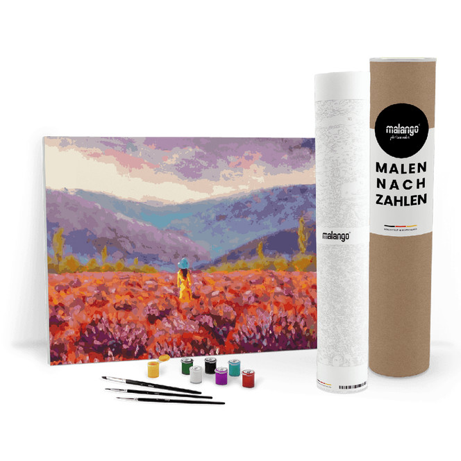 Malen nach Zahlen Leinwandbild - Blumen Landschaft mit Frau