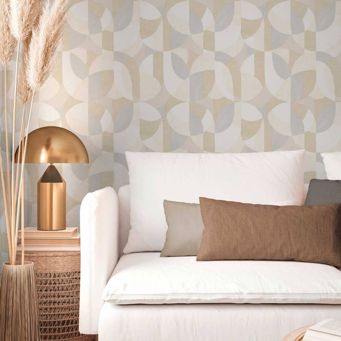 Geometrische Mustertapete in Beige Grau Weiss – Moderne Vliestapete dezent & stilvoll