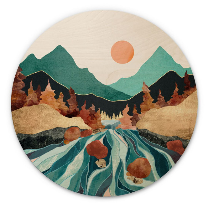 Holzbild Berg Land Fluss - SpaceFrog Designs - Rund