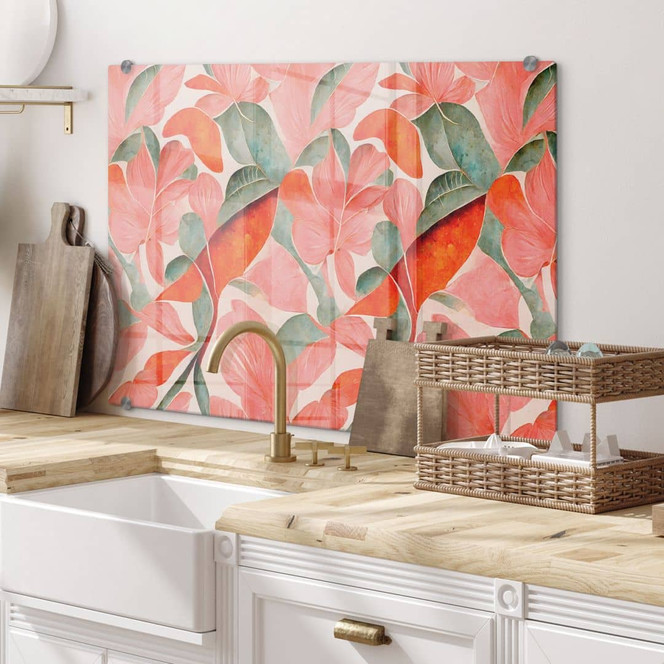 Spritzschutz Korallenrote Blüten - Treechild