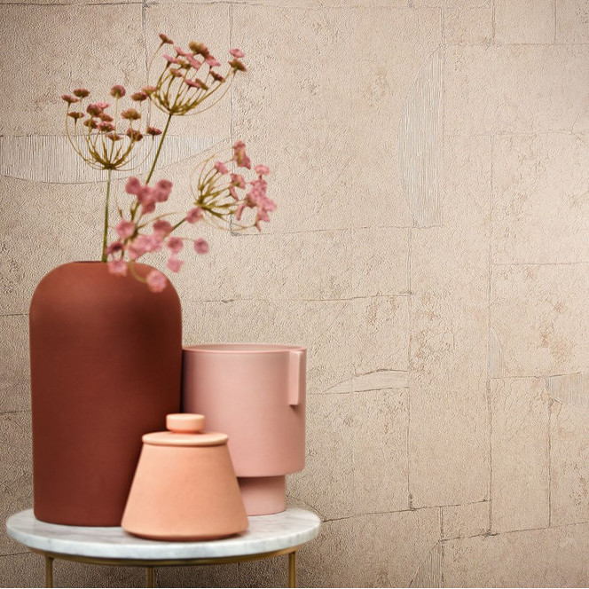 Vliestapete mit Putzoptik in Kacheln beige, rot Grafisch