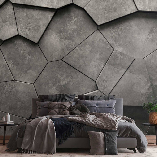 Fototapete 3D Beton-Optik Grau - Vliestapete mit geometrischem Muster - Industrial Design