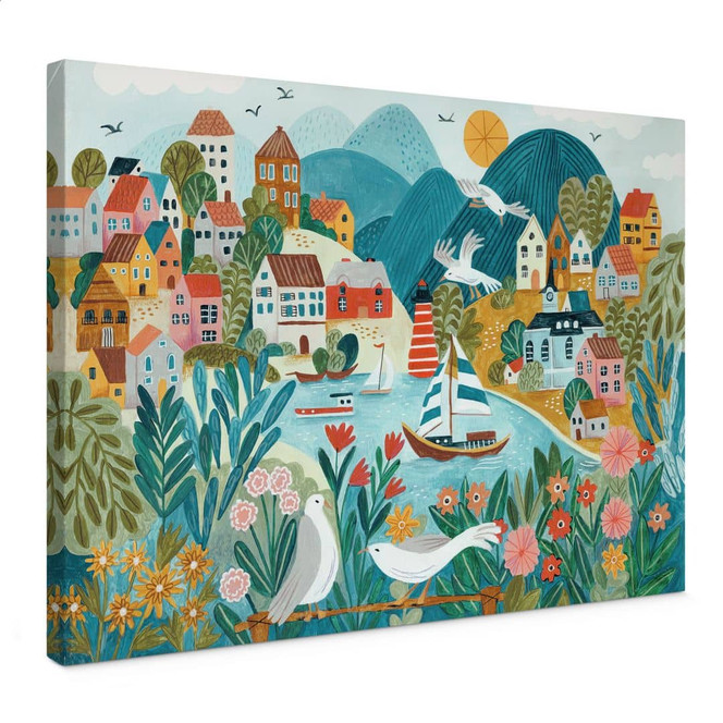 Leinwandbild Farbenfrohes Küstendorf im Sommer - Bonne Müller