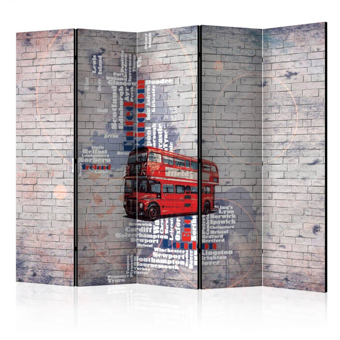 Paravent, Raumteiler freistehend, Trennwand - Weltkarte - Mein London... , 5-teilig - 225 x 172 cm