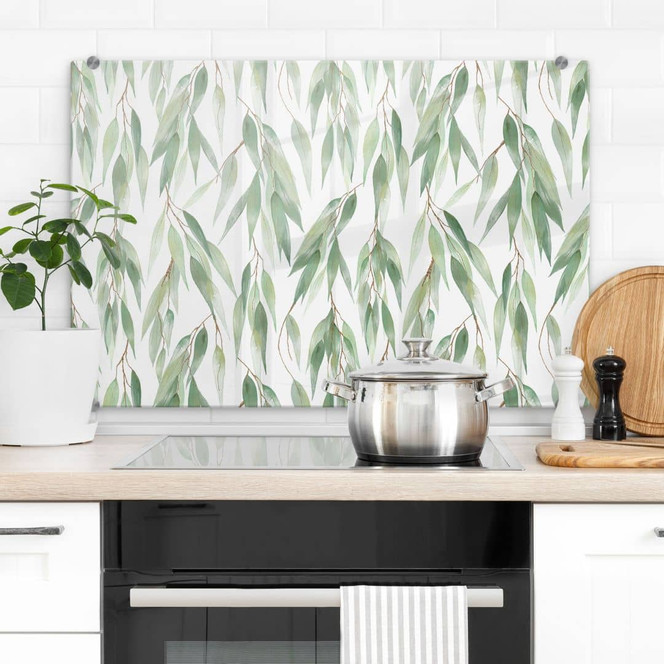 Spritzschutz Zweige mit grünen Blättern - UN Designs