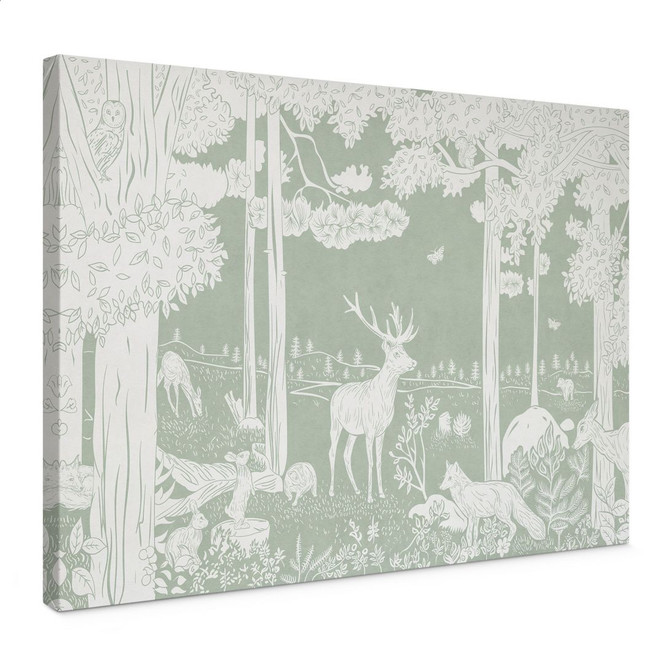 Leinwandbild Waldidylle in Grün - Oase für Wildtiere - Kikki Belle