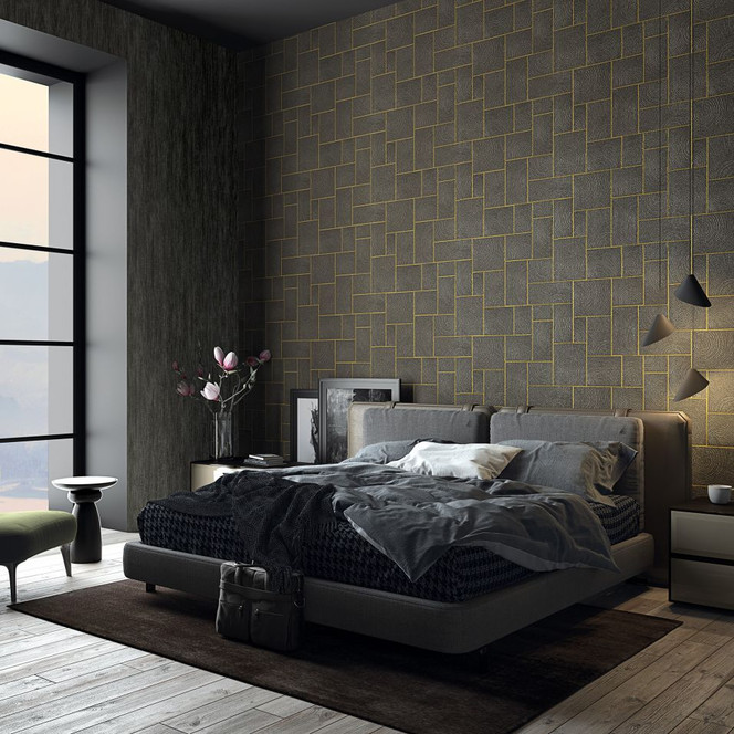 Vliestapete in Holz und Kacheloptik schwarz Grafisch