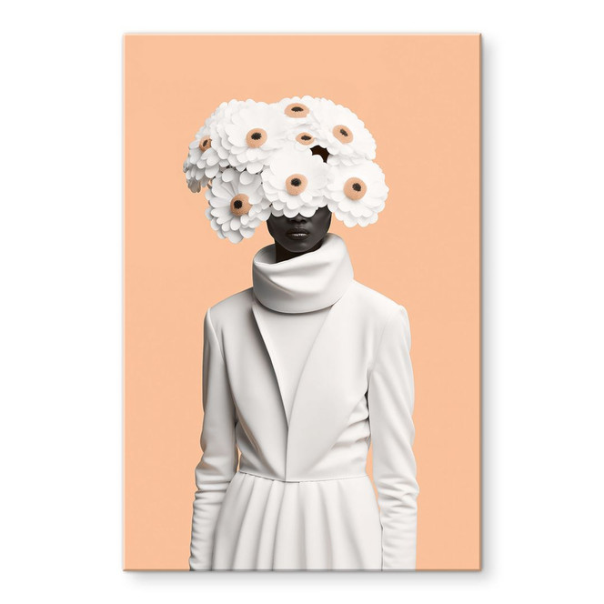 Acrylglasbild Lady in Weiss mit Blumen - Treechild