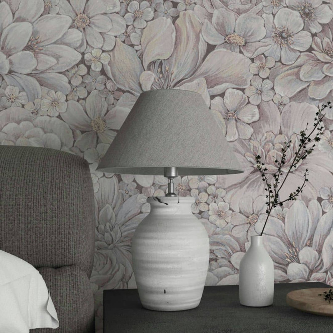 Vliestapete mit stark strukturiertem Blattmotiv rosa Floral