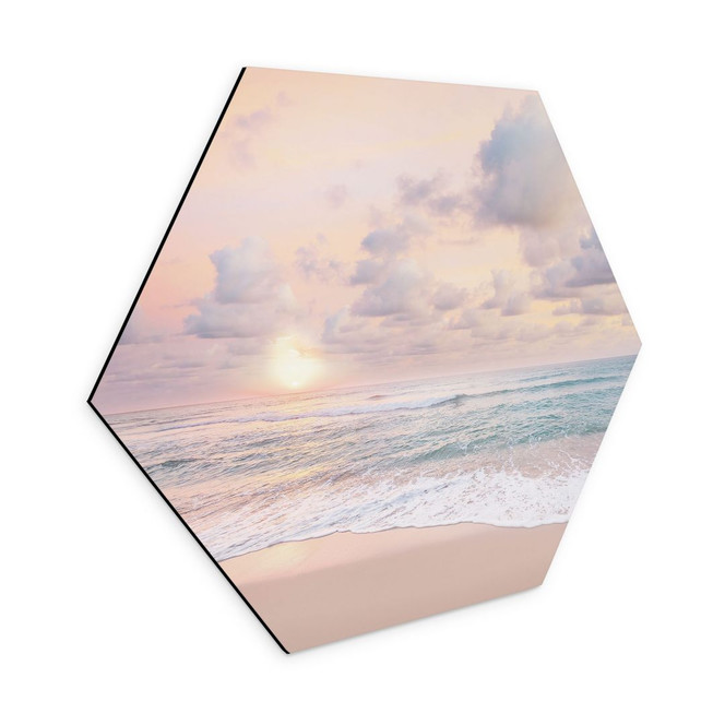Hexagon Wandbild Sonnenuntergang über Strand und Meer - Sisi & Seb - Alu-Dibond