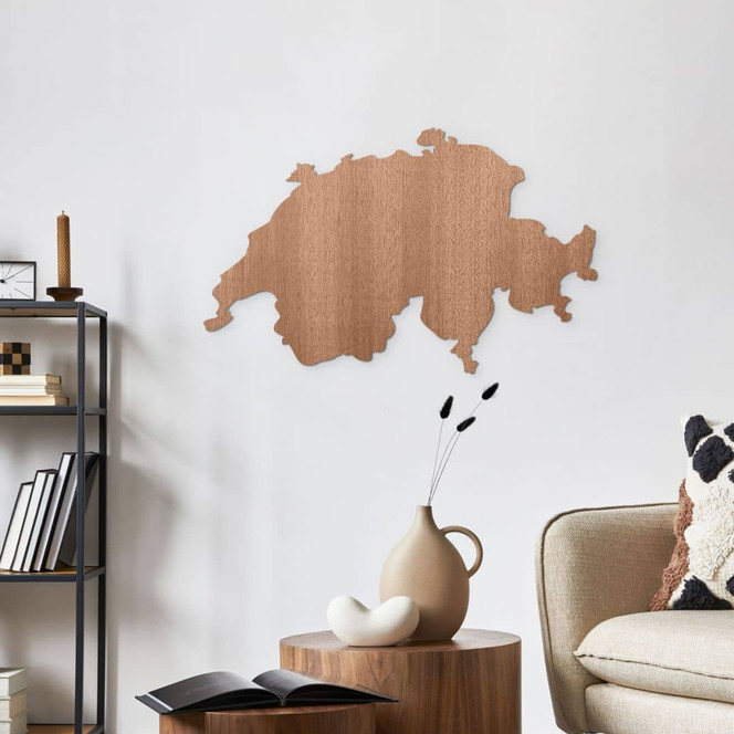 Holzdeko Karte Schweiz - Mahagoni