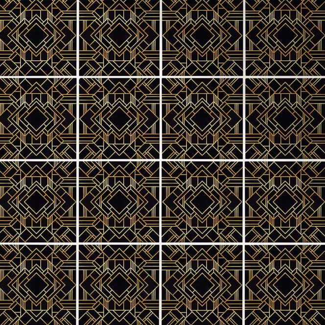Fliesenaufkleber Fredriksson - Art Deco Schwarz Gold - 12er Set