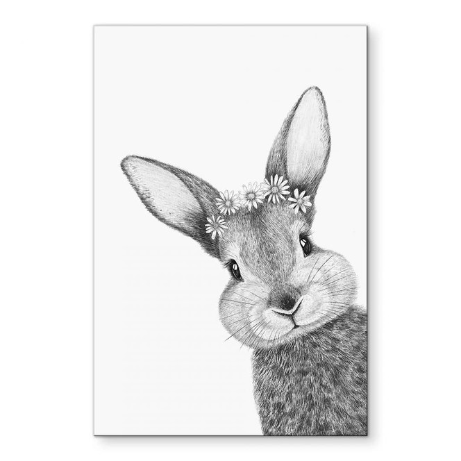 Wandbild Niedlicher Hase mit Kamillenblumen - Korenkova - Alu- Dibond