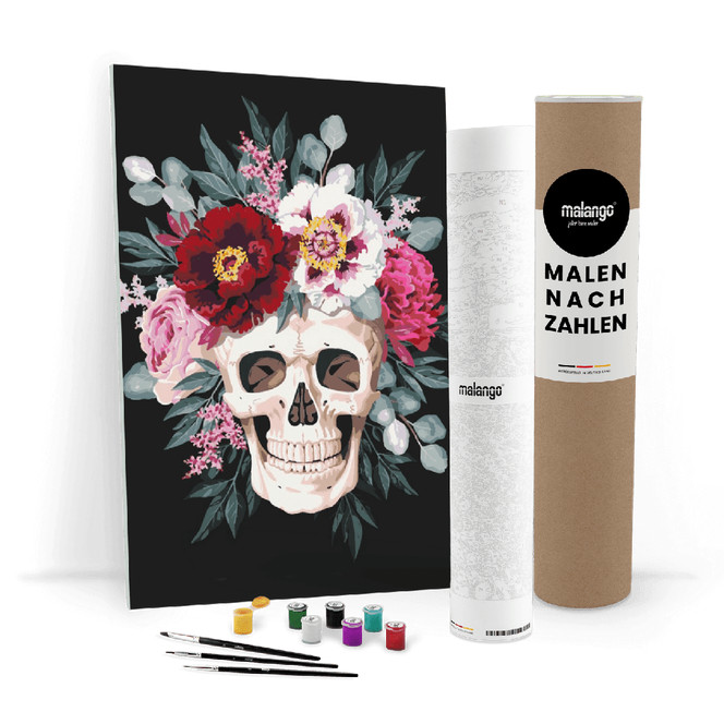 Malen nach Zahlen Leinwandbild - Schädel Blumen