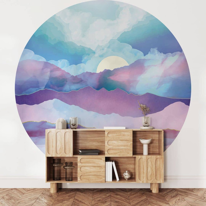 Fototapete Schillernde Berglandschaft - SpaceFrog Designs - Rund - Selbstklebend/Vlies