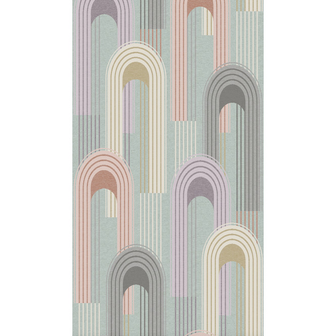 Vliestapete mit Rundbogen Motiv in grün, beige Grafisch