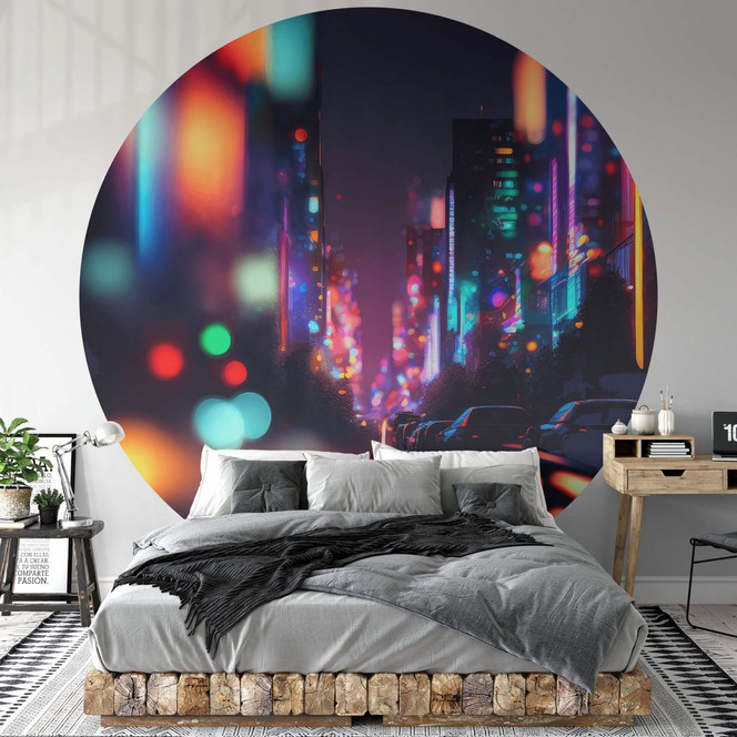 Fototapete Treechild - Pulsierendes Nachtleben - Rund - Selbstklebend/Vlies
