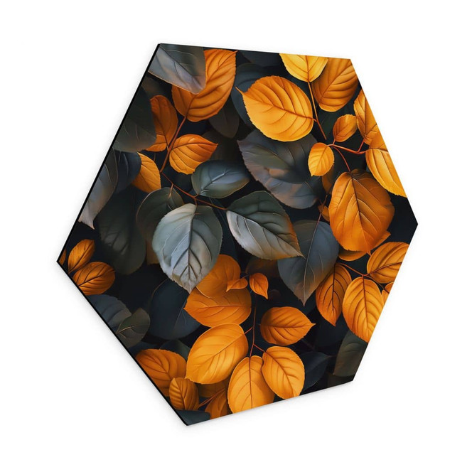 Hexagon Wandbild Leuchtende Blätterpracht im Herbst - Jaszke - Alu-Dibond