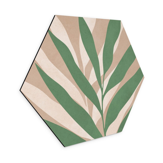 Hexagon Wandbild Tropische Zweige im sanften Farbspiel - Costa - Alu-Dibond