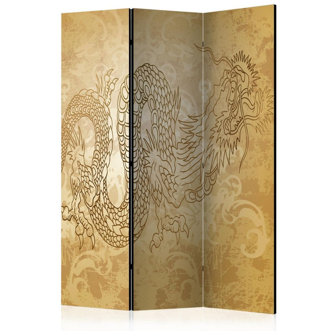 Paravent, Raumteiler freistehend, Trennwand - Geheimnisvoller Drache, 3-teilig - 135 x 172 cm