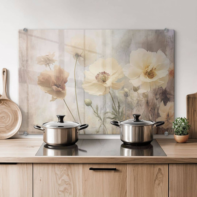 Spritzschutz Blumenpracht in warmen Pastelltönen - Paksoylu