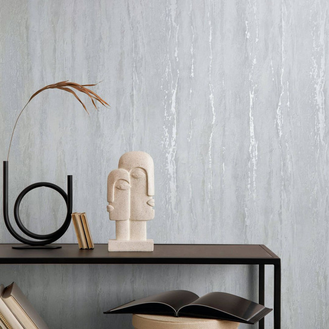 Vliestapete mit glänzender, grober Struktur weiss, grau Putzoptik