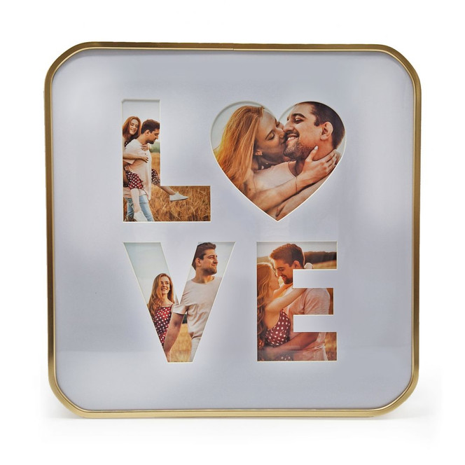 Aluminium Bilderrahmen Love - Gold mit Passepartout - abgerundete Ecken - 40.6 x 40.6 cm