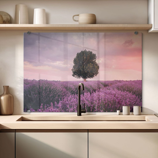 Spritzschutz Lila Lavendelfelder bei Sonnenuntergang - Cevik