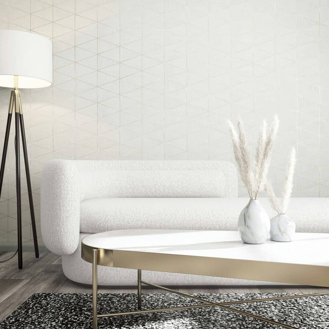 Vliestapete mit geometrischem Muster, Dreiecken weiss Grafisch