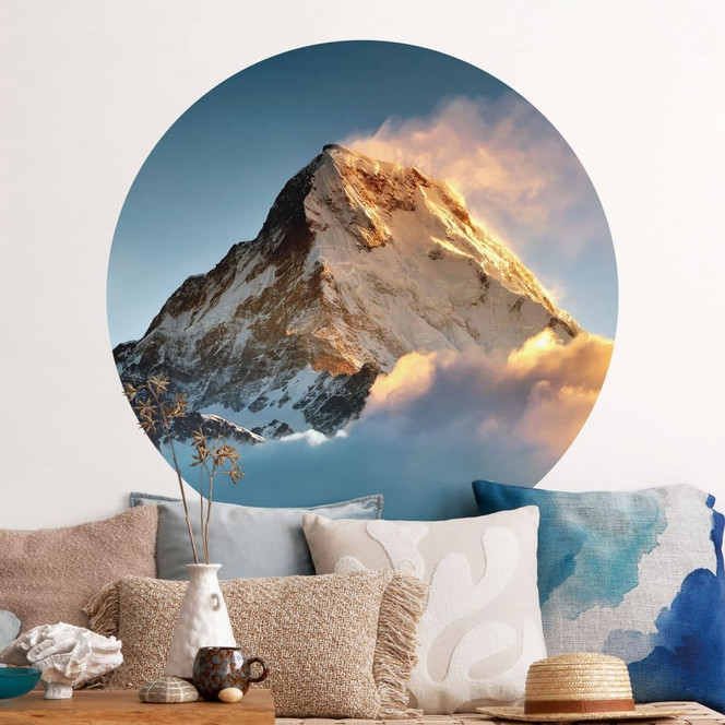 Wandtattoo Sonnenaufgang über dem schneebedeckten Berg - Annapurna Himal - Rund