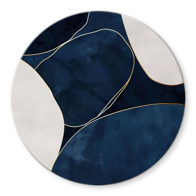 Glasbild Geometrische Balance in Blau und Weiss - Paksoylu - Rund