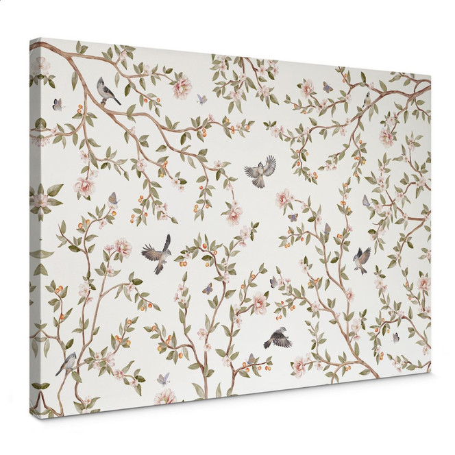 Leinwandbild Rosenstrauch mit Vögeln - Kikki Belle
